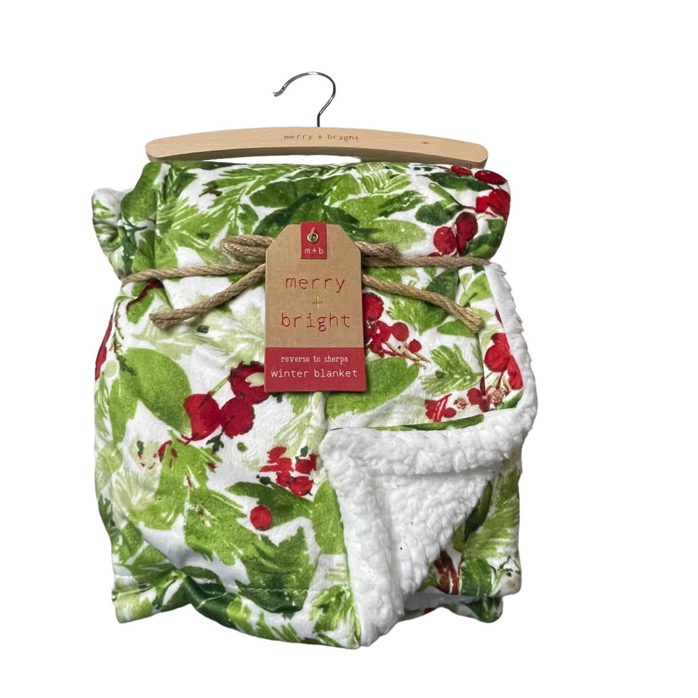Merry + Bright reverse to sherpa winter blanket 30in X 40in